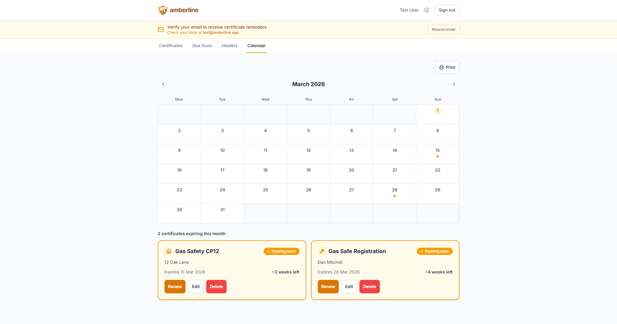 The calendar view shows expiry dates month by month for forward planning